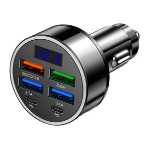 Magideal - Cargador De Coche Con Salida Usb, 4 Puertos Usb + 2 Puertos Pd, Pantalla Digital Para Todoterrenos De 12 V Y 24 V