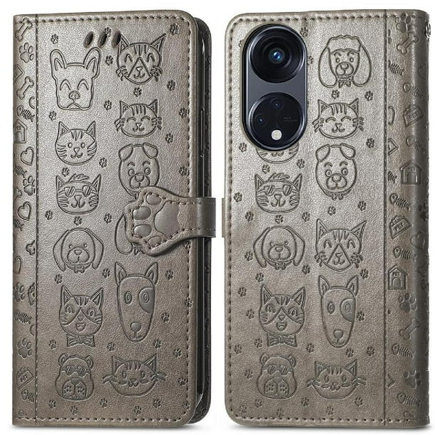Funda Cartera FOXDOCK para OPPO Reno 8T 5G , Flip PU con Relieve de Gatos y Perros, Tarjetero y Soporte