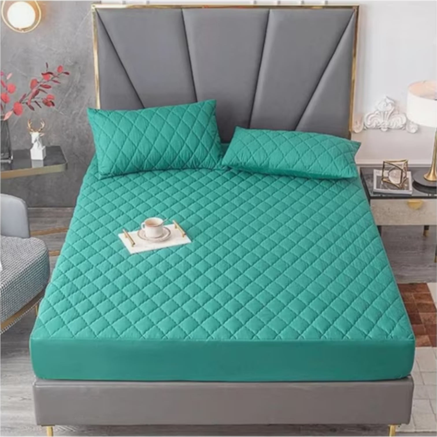 Genérico - Cubrecolchón Impermeable Superking + 02 Fundas De Almohada Verde