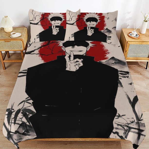 Jujutsu Kaisen Gojo Bedding Set Duvet Cover Comfortable and Lightweight Cartoon Bedding 3 Piece Bed Set