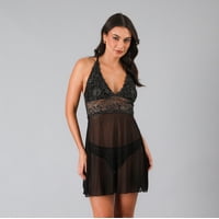 Baby Doll Encaje Negro Y Silver Flores Mujer 33857-2