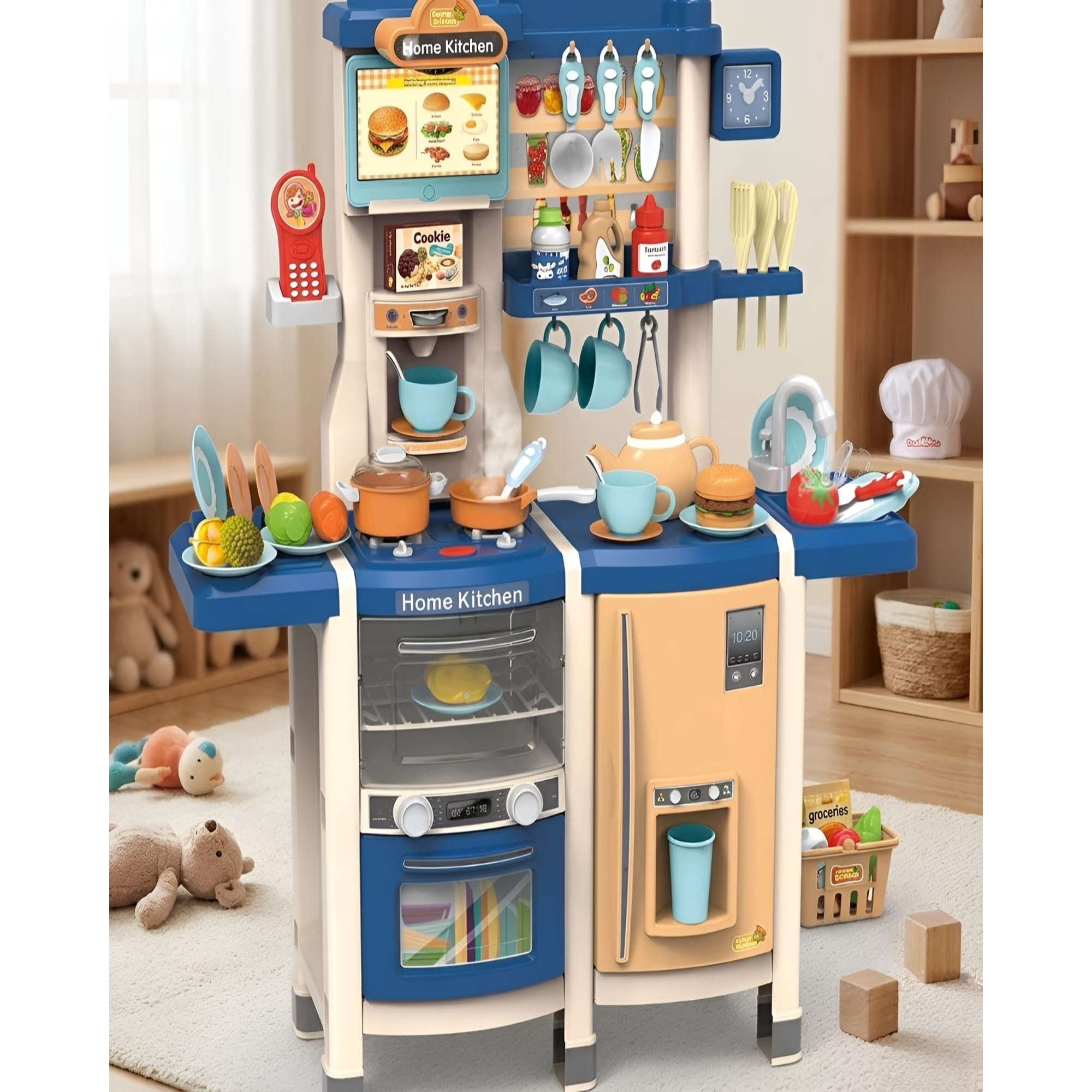 Textiamores - Cocina De Juguete Infantil 100cm Con Sonido, Agua Y 66 Accesorios