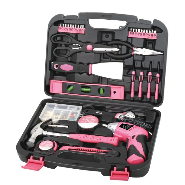 Juego de herramientas Apollo DT0773N1, 135 piezas con destornillador de 3,6 V, color rosa