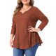 thumbnail image 4 of Agnes Orinda Conjuntos de Halloween Blusa de Mujer Talla Grande Tejido de Gofre Cuello en V con Encaje Manga Larga Casual Diario Peplum 2X Óxido, 4 of 6