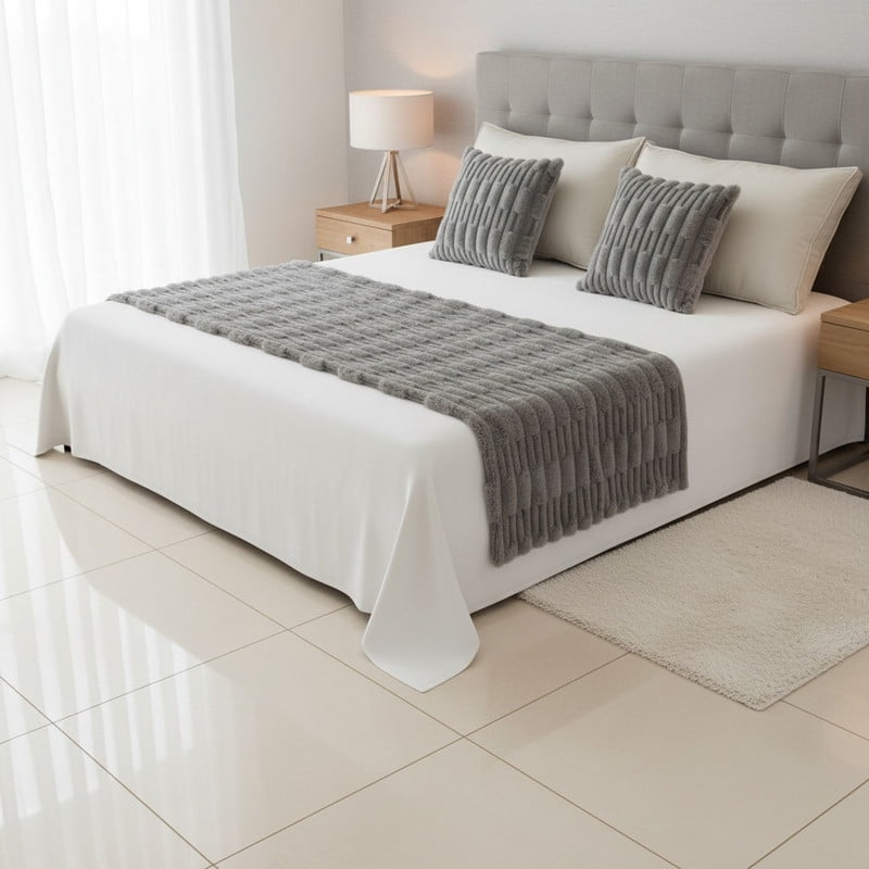 Genérico - Juego De Piecera Texturizada Medida 70x210cm Pie De Cama Gris