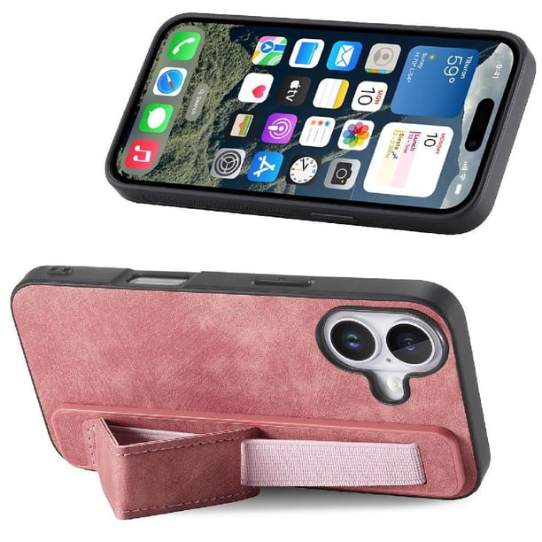 Funda Protectora con Correa para iPhone 16 Plus Resistente a Golpes Rosa