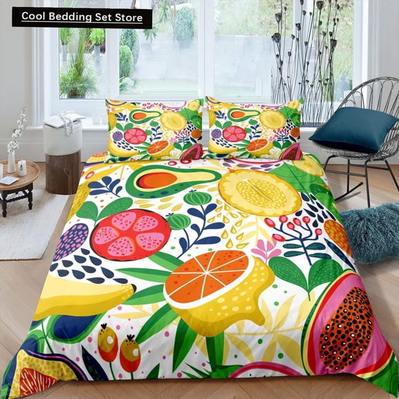 Lemon Fruit Duvet Cover Summer Cartoon Vegetable Plant Bedding Set for Kids Teens Adults Papaya Polyester Quilt Cover Bed Sheets