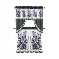 Genérico - Pack De Cortina 3 Piezas Para Cocina Con Diseño Color Blanco Con Verde