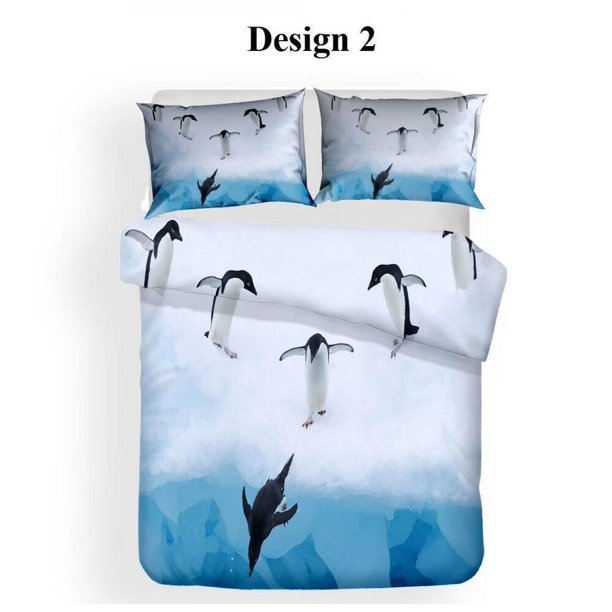 Antarctic Penguin Kid Birthday Gift Quilt Duvet Cover Set Bedspread3-Piece Bedding Set