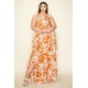 thumbnail image 2 of Vestido Largo Con Cuello Halter Estampado De Satén Arrugado Volantes Fruncido En La Cintura Y Abertura Frontal Color Coñac (talla Grande Para Mujer), 2 of 4