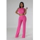 thumbnail image 1 of Conjunto De 2 Piezas De Top Corto Sin Mangas Con Cuello Redondo Y Pantalón De Cintura Alta Con Cinturilla Elástica Color Fucsia (para Mujer), 1 of 2