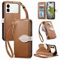 Foxdock Funda Tipo Cartera Para Samsung Galaxy S26 Edge, Con Ranuras Para Tarjetas, Soporte Y Cremallera-Marrón