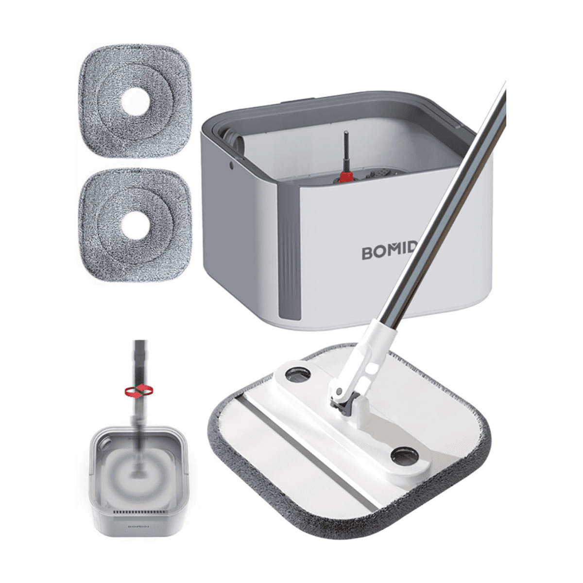 Bomidi Trapero Giratorio Con Balde Escurridor 2 Mopas Blanco