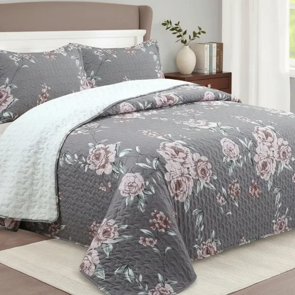 Cubrecama Quilt Sherpa 2pl - Varios Modelos W.m G Rosados Y Beige Estampado Floral