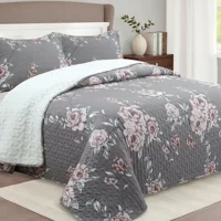 Casadeliacl - Cubrecama Quilt Sherpa 2Pl - Varios Modelos W.M G Rosados Y Beige Estampado Floral