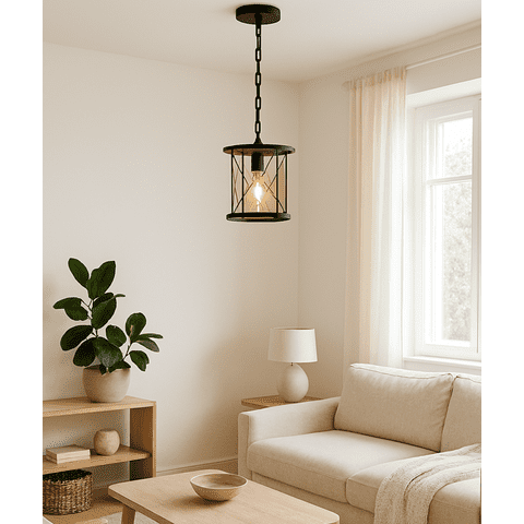 Want - Lampara Colgante De Hierro Farol Vintage E27 Negro