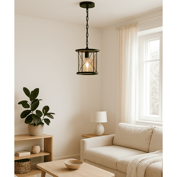 Lampara Colgante De Hierro Farol Vintage E27 Negro