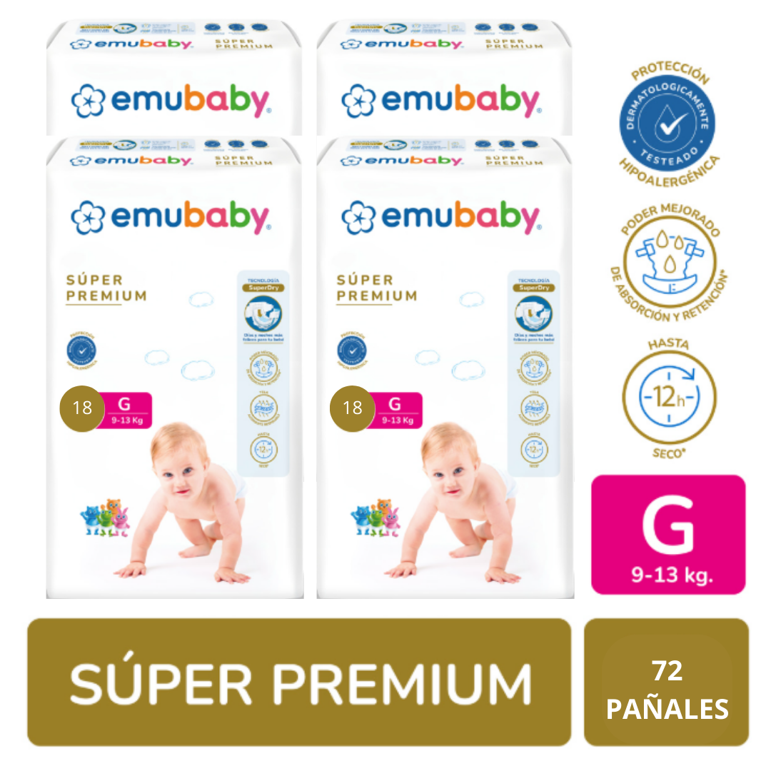 Pack X4 Emubaby Premium G 72 Pañales