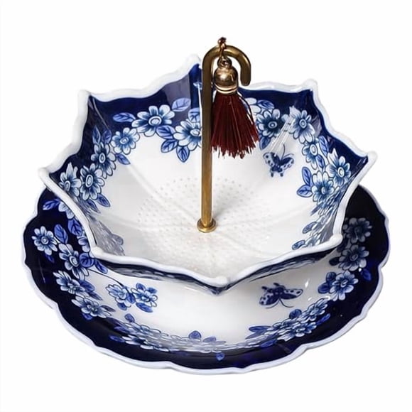 Colador de Té de Cerámica YUTICAT Diseño Paraguas Azul y Blanco