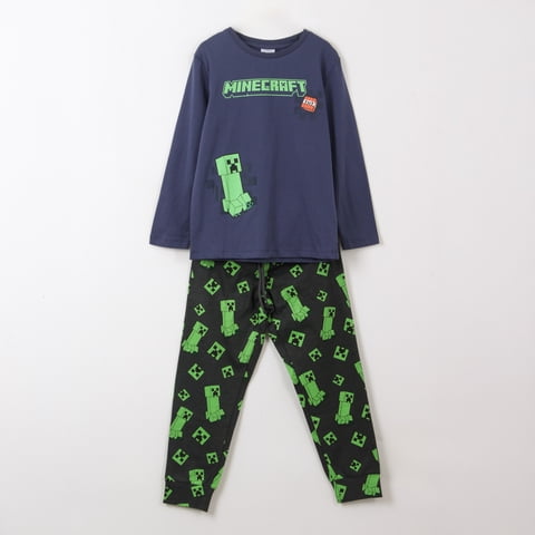Pijama Manga Larga Niño Tnt Creeper Azul Minecraft