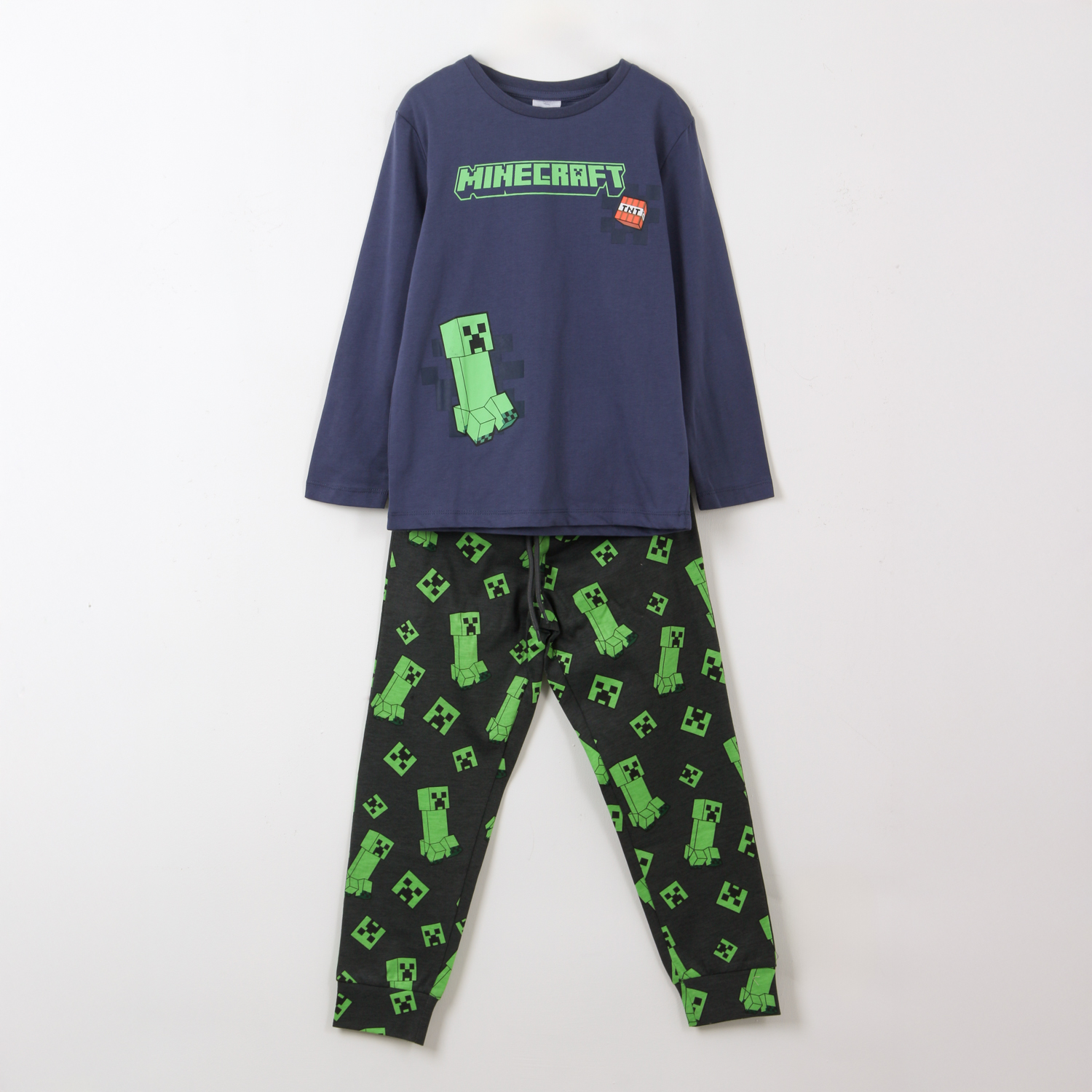 Pijama Manga Larga Niño Tnt Creeper Azul Minecraft
