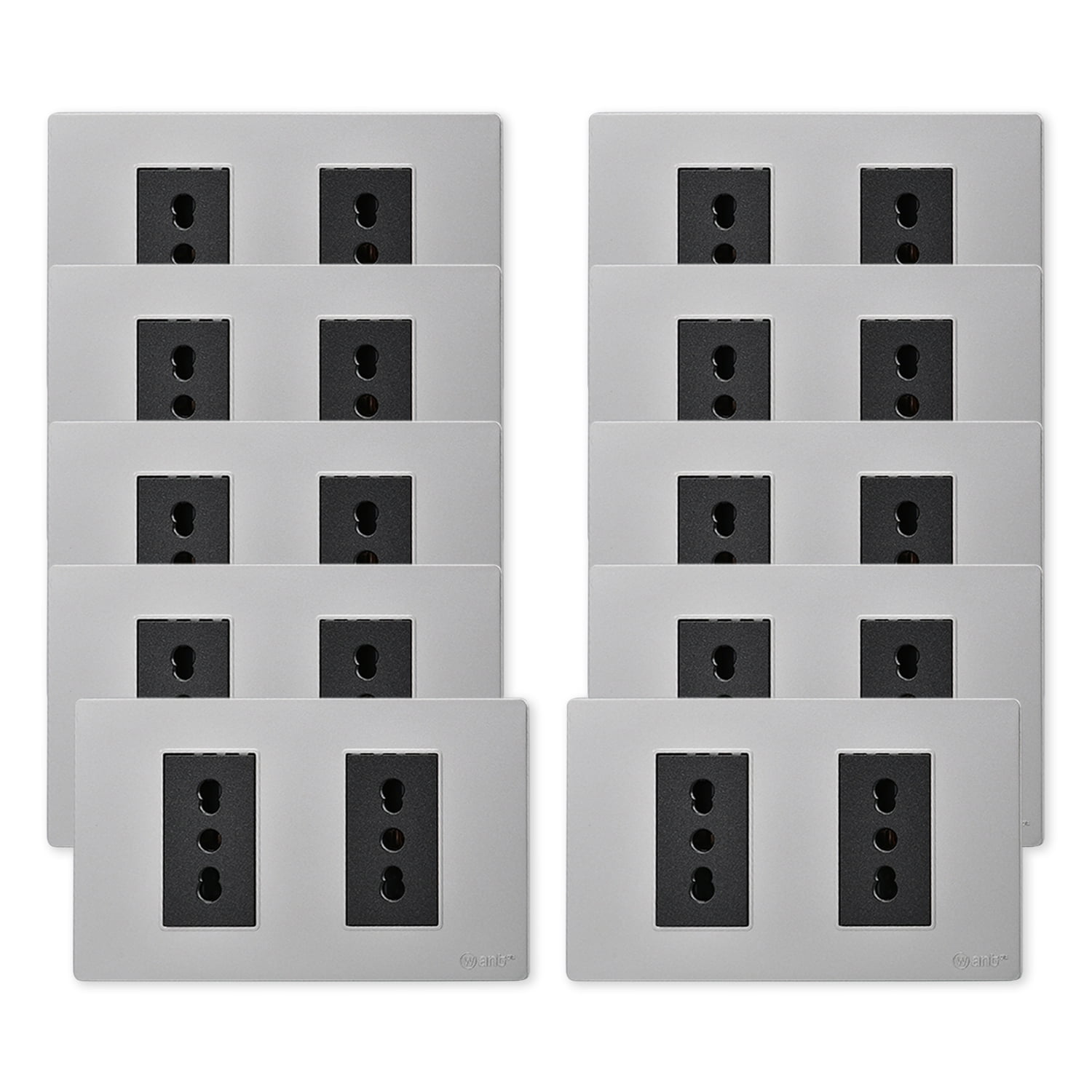 Want - Pack 10 Tomacorriente Doble Metálico 16a - Gris Negro