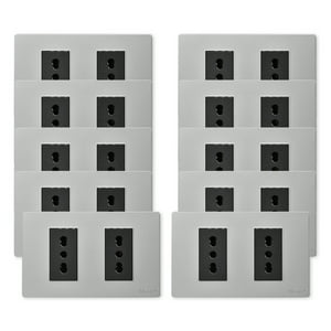 Want - Pack 10 Tomacorriente Doble Metálico 16A - Gris Negro