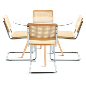 Klik Muebles - Mesa De Comedor Eames 80Cm Redonda Vidrio + 4 Sillas Breuer Madera