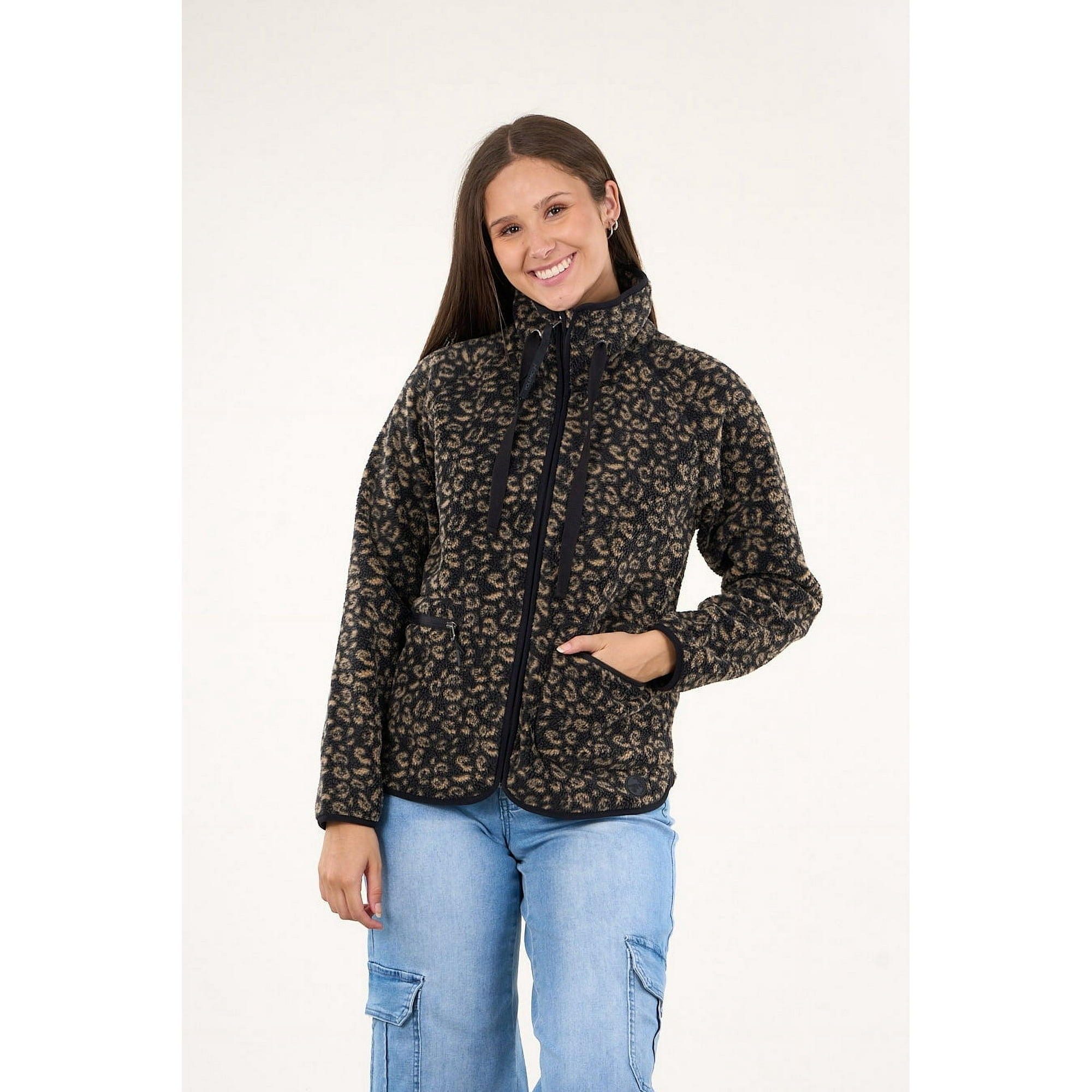 Polemic - Poleron Polar Full Print Look Sherpa Negro Mujer