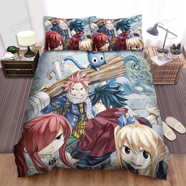 Fairy Tail Main Characters Quilt Duvet Cover Set Bed Linen Super Soft3-Piece Bedding Set