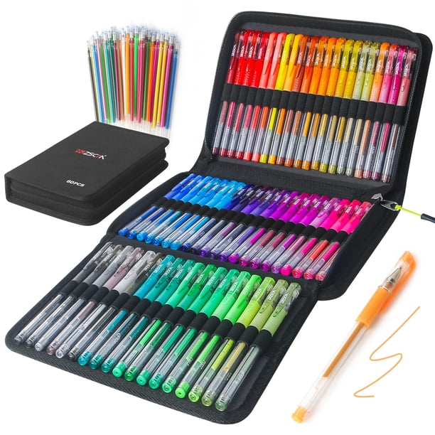 Juego de bolígrafos de gel con purpurina ZSCM, paquete de 120, 60 colores con bolsa de recambio