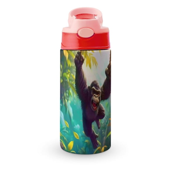 Gorilla Tag VRBotella de Agua con Tapa Pop Top de Un Toque, Acero Inoxidable, a Prueba de Fugas, para Deportes, Botella Infantil rosa 12 oz