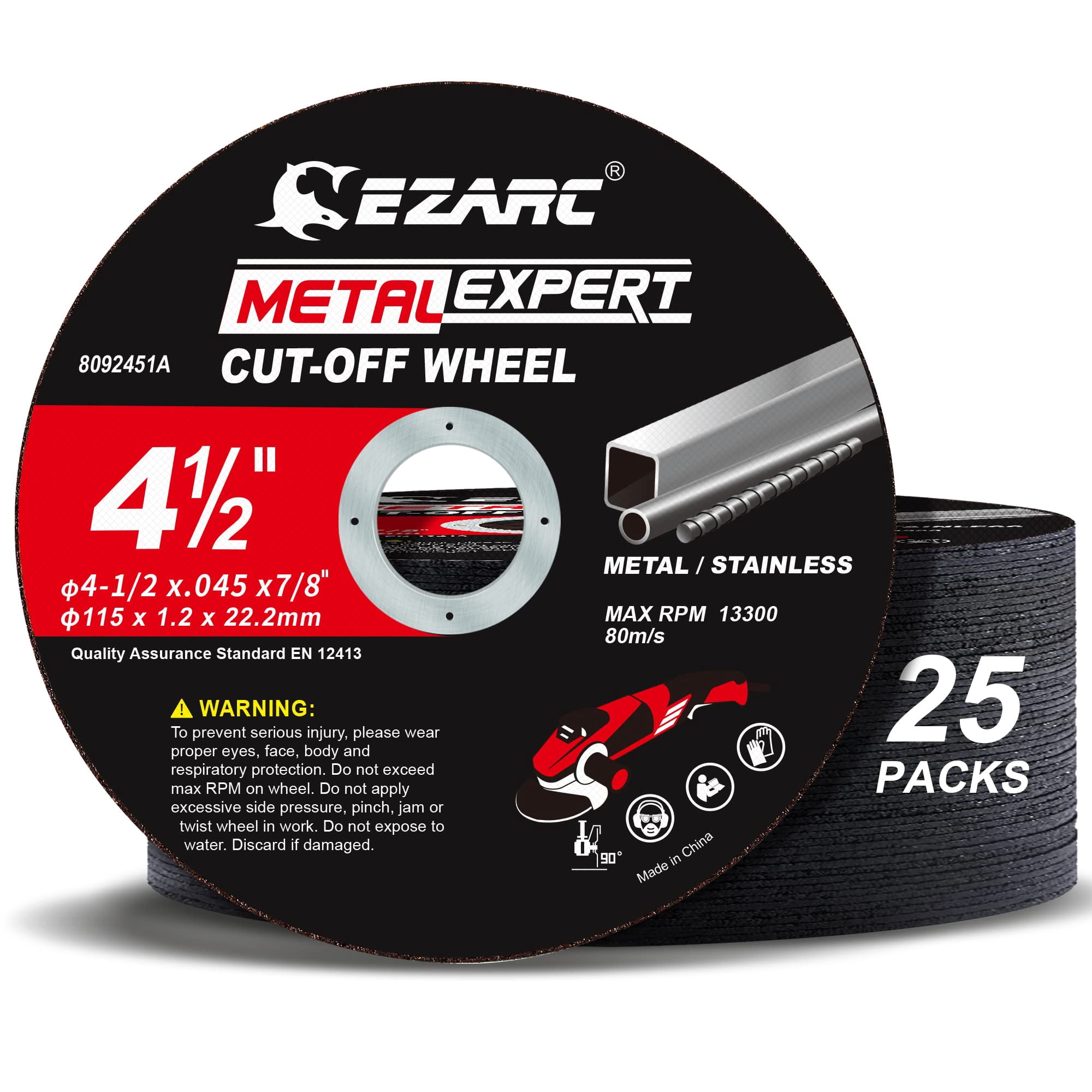 Rueda De Corte Ezarc De 4,5 X 1,2 X 22 Mm Para Amoladora Angular, Paquete De 25