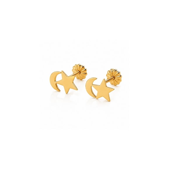 Aros Estrella Y Luna Oro 18k 1gr Mujer Niña Hipoalergénic Dorado