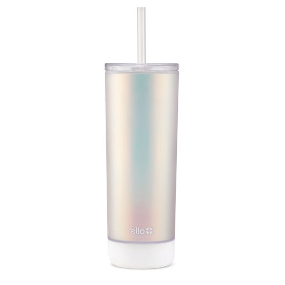 Ello Monterey vaso aislado de 24 oz (710 ml) con pajilla y posavasos, plateado
