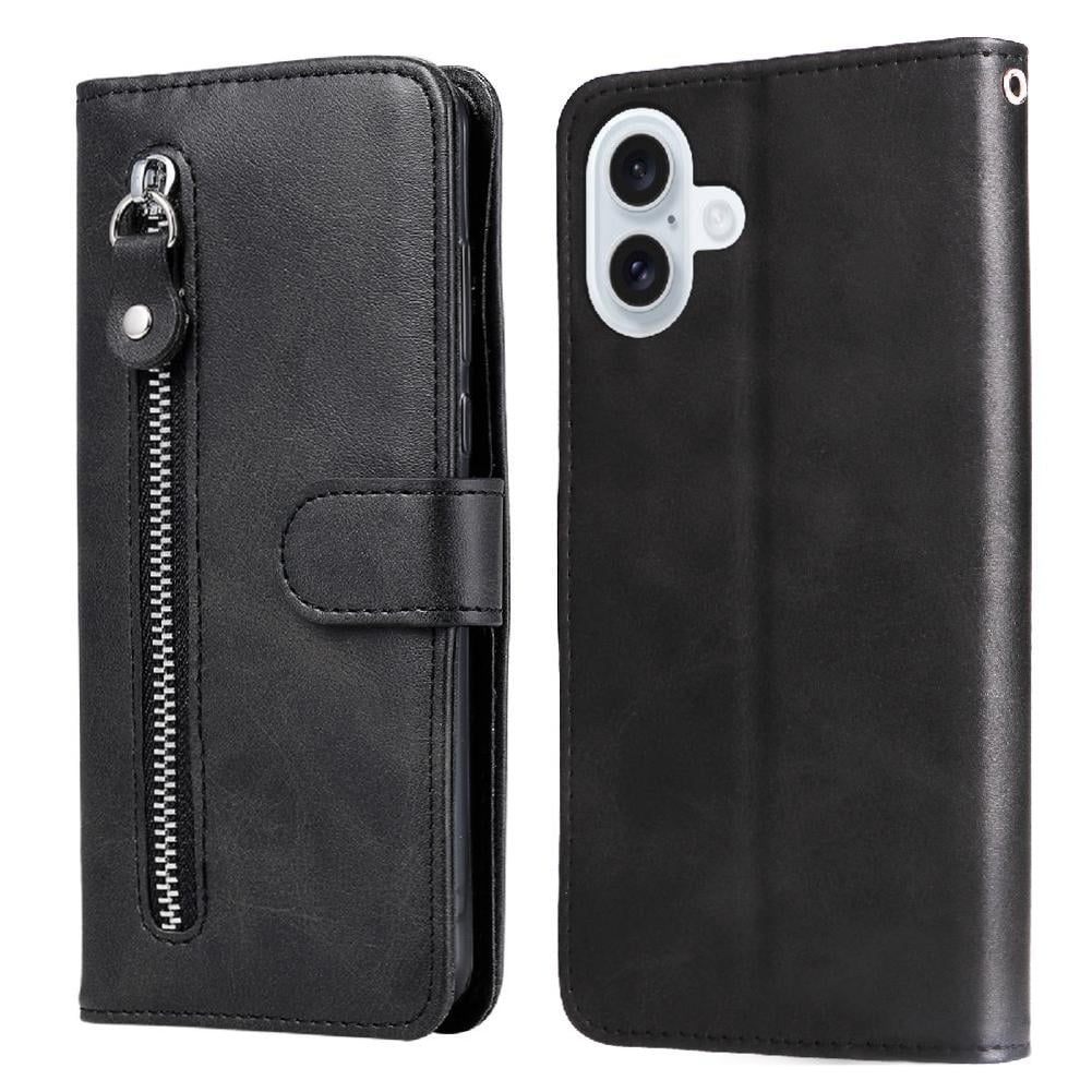 Foxdock - Funda Tipo Cartera Para Iphone 17 Con Bolsillo Con Cremallera Y Ranuras Para Tarjetas – Función De Soporte Negro