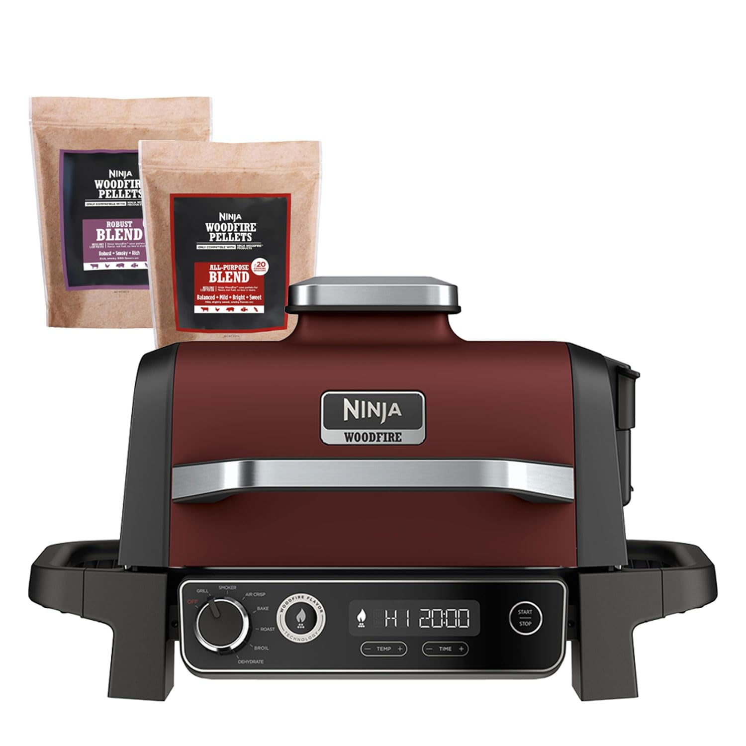 Parrilla Y Ahumador Para Exteriores Ninja Og701 Woodfire 7 En 1, Color Rojo