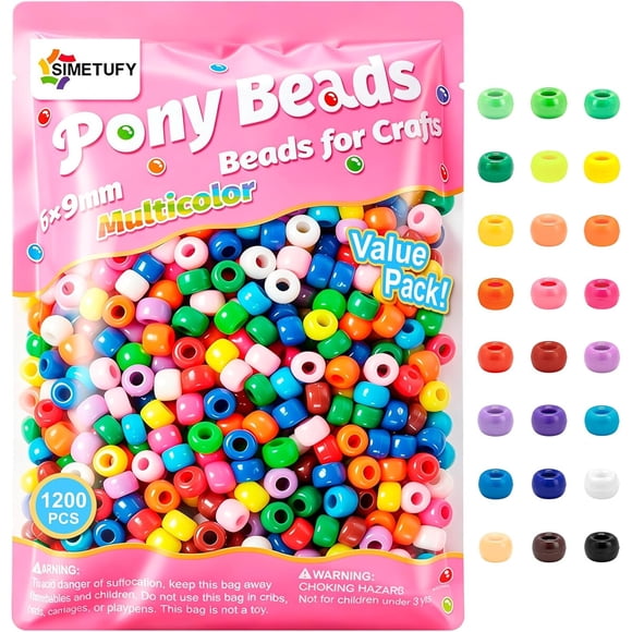 Cuentas Pony Simetufy 1200 piezas 6x9mm 24 colores