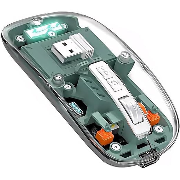 Mouse Inalámbrico Transparente, Mouse Bluetooth 5.3, Mouse Recargable Ergonómico Con Receptor Usb, Silencioso Click, Ratón 3 Modos(2.4g/5.2/5.2), Ratón Óptico Ajustable Dpi Ratón Para Portátil,pc,mac