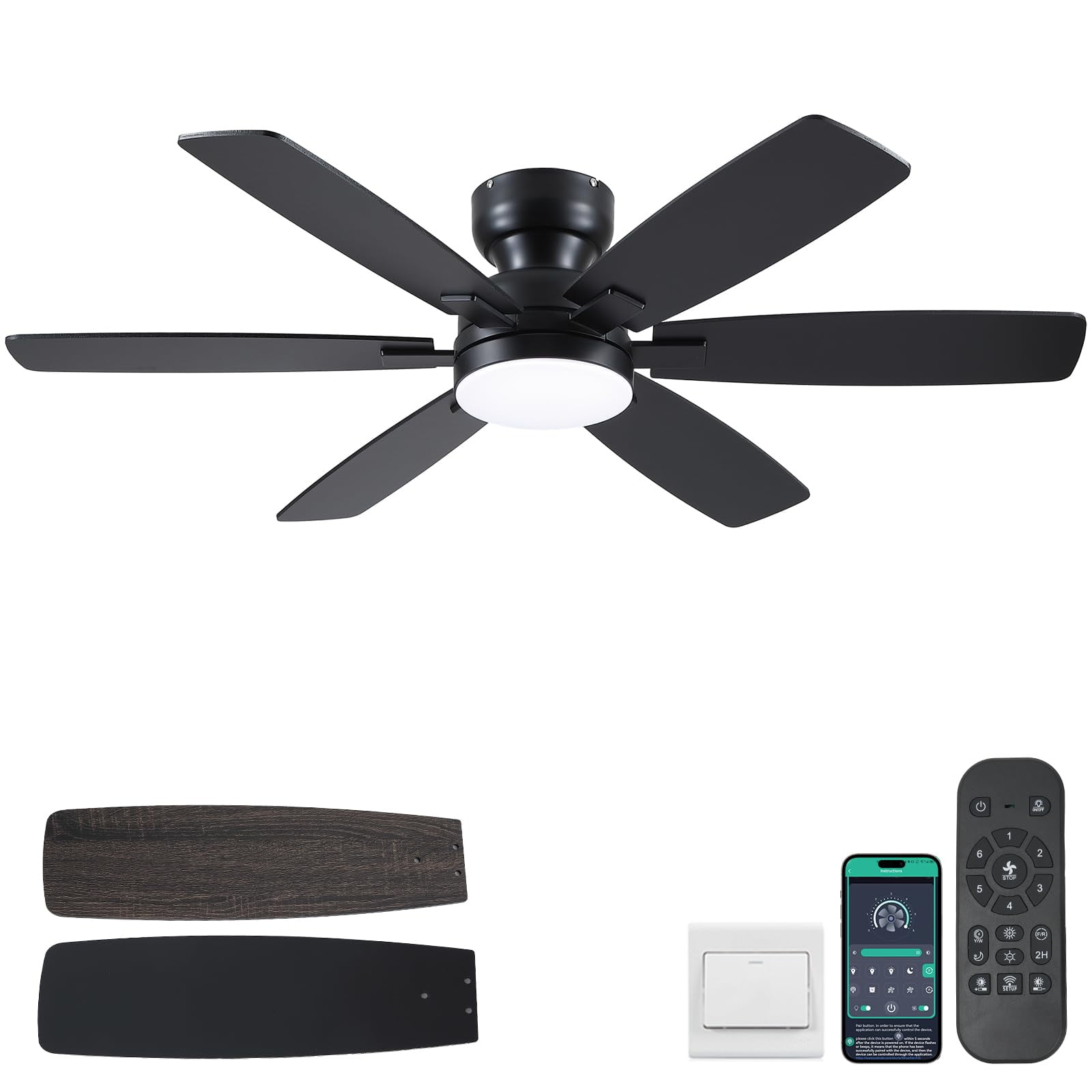 Ventilador De Techo Kviflon 52 Con Luces, Mando A Distancia, Color Negro