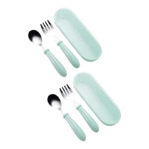 Magideal - 2X Juego De Cubiertos Para Bebé, Cuchara Y Tenedor Con Estuche, Cuchara De Té Reutilizable, Juego De Vajilla, Juego De Cubiertos Portátil Para Fiesta, Verde