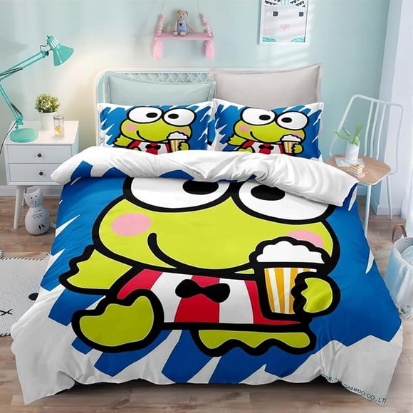 Bed- Duvet C-over A-nime -Cartoon Ker-oppi Kaw-aii Bedd-ing S-ets 3D Light-weig-ht 3 Pie-ce Comfort-er Sets