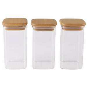 Disparo - Set 3 Frascos Hermeticos Cuadrado 1100Ml Vidrio 12Cm Tapa Bambú