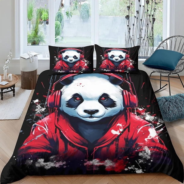 Funda nórdica de panda gigante con diseño 3D, suave, cómoda y transpirable, funda de edredón con diseño de mascota adorable, funda de edredón para niñas y niños con almohada, 3 piezas suaves
