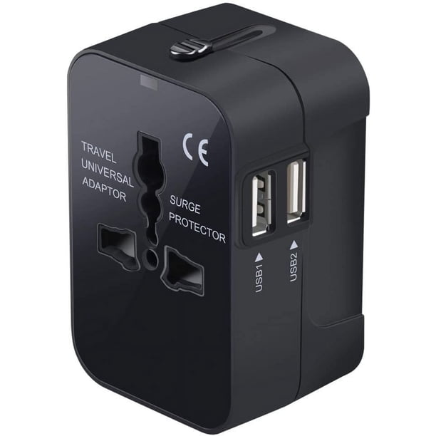 Cargador De Pared Con Adaptador De Viaje Global Todo En Uno Con Dos Puertos De Carga Usb. Disponible Internacionalmente.