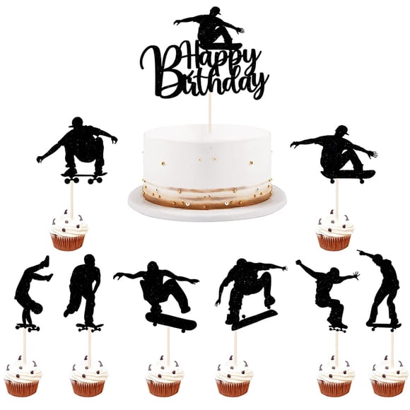 Adorno para pastel LVEUD 7 piezas – Patineta y "¡Feliz cumpleaños!"