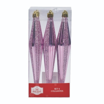 6 Colgantes Finial Rosa Holiday Time