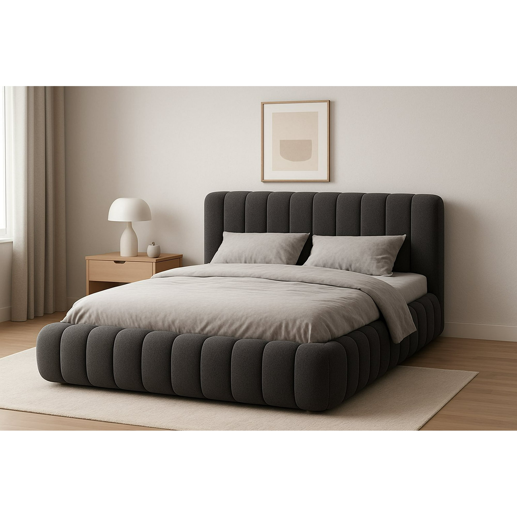 Ethan Desing - Cama Nube 2 Plazas Gris Grafito + Colchón 2p Mery Desing 30cm + 2 Almohadas Masel