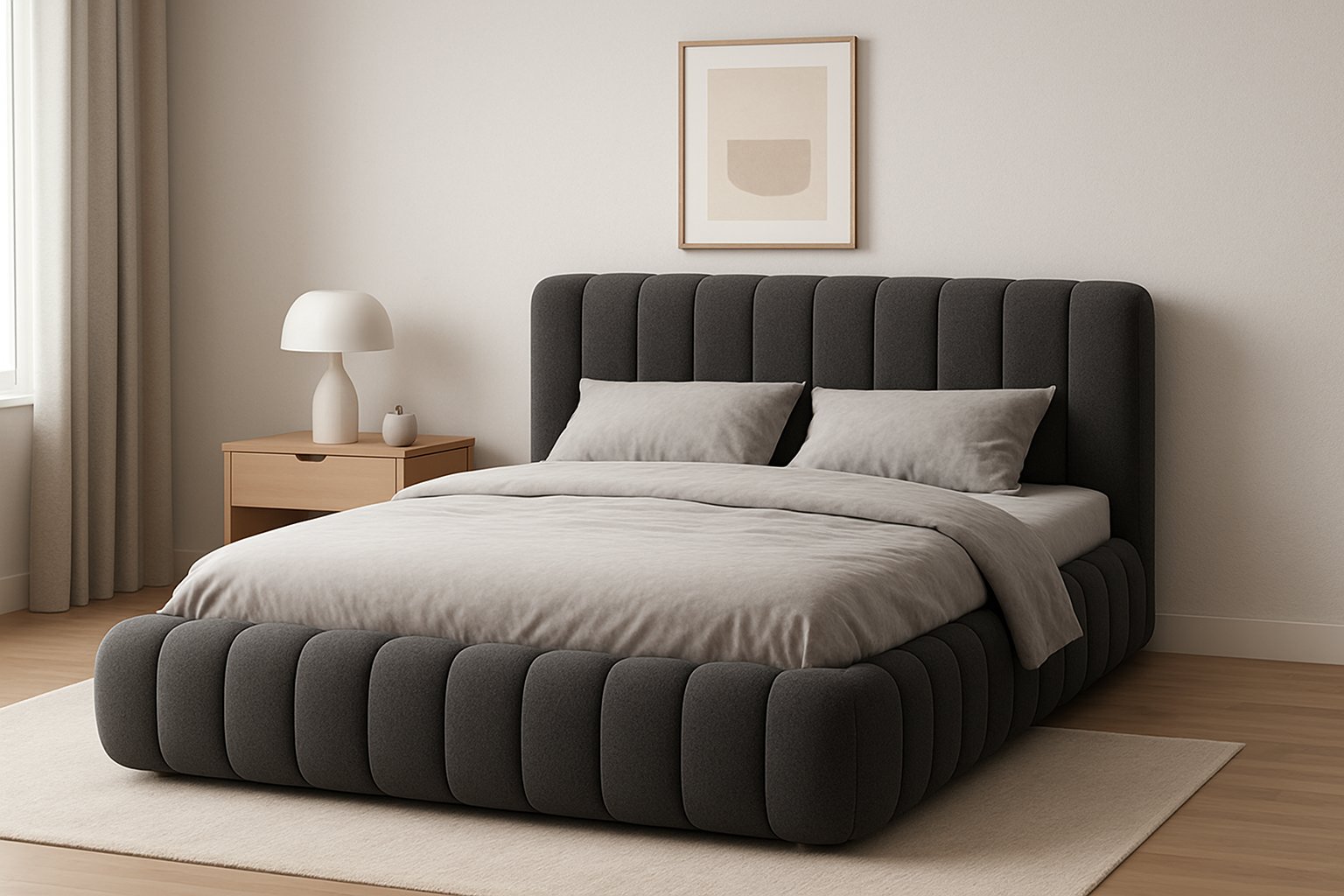 Ethan Desing - Cama Nube 2 Plazas Gris Grafito + Colchón 2P Mery Desing 30Cm + 2 Almohadas Masel