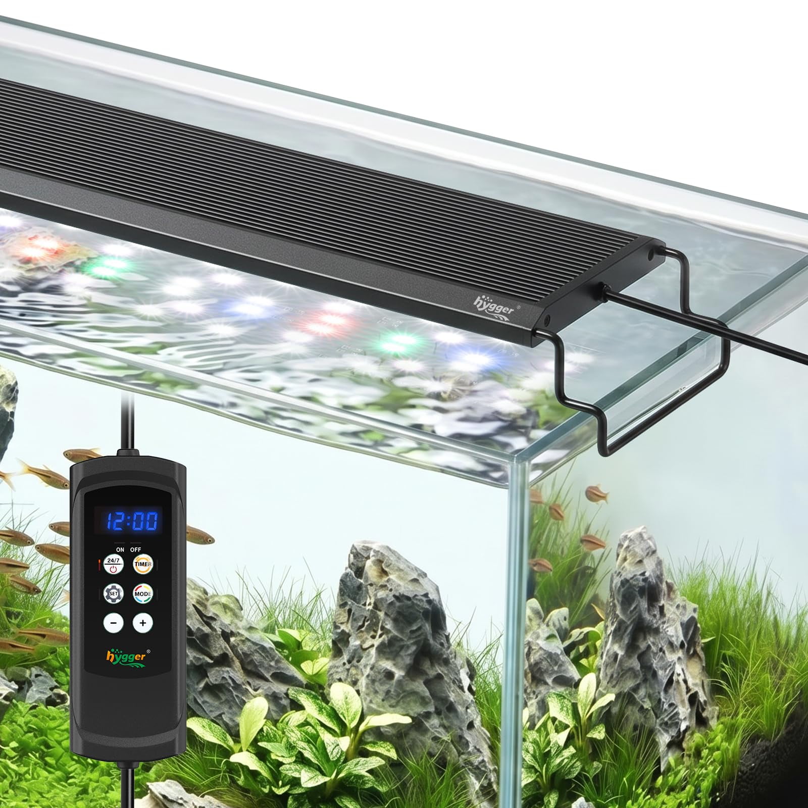 Lámpara para acuario Hygger 35W 60‑75 cm de espectro completo con temporizador